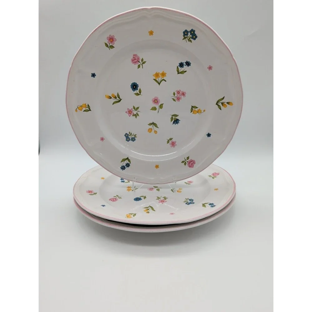 3 Vtg Brick Oven Stoneware Provencal Petite Fleur Dinner Plates Cottage Core